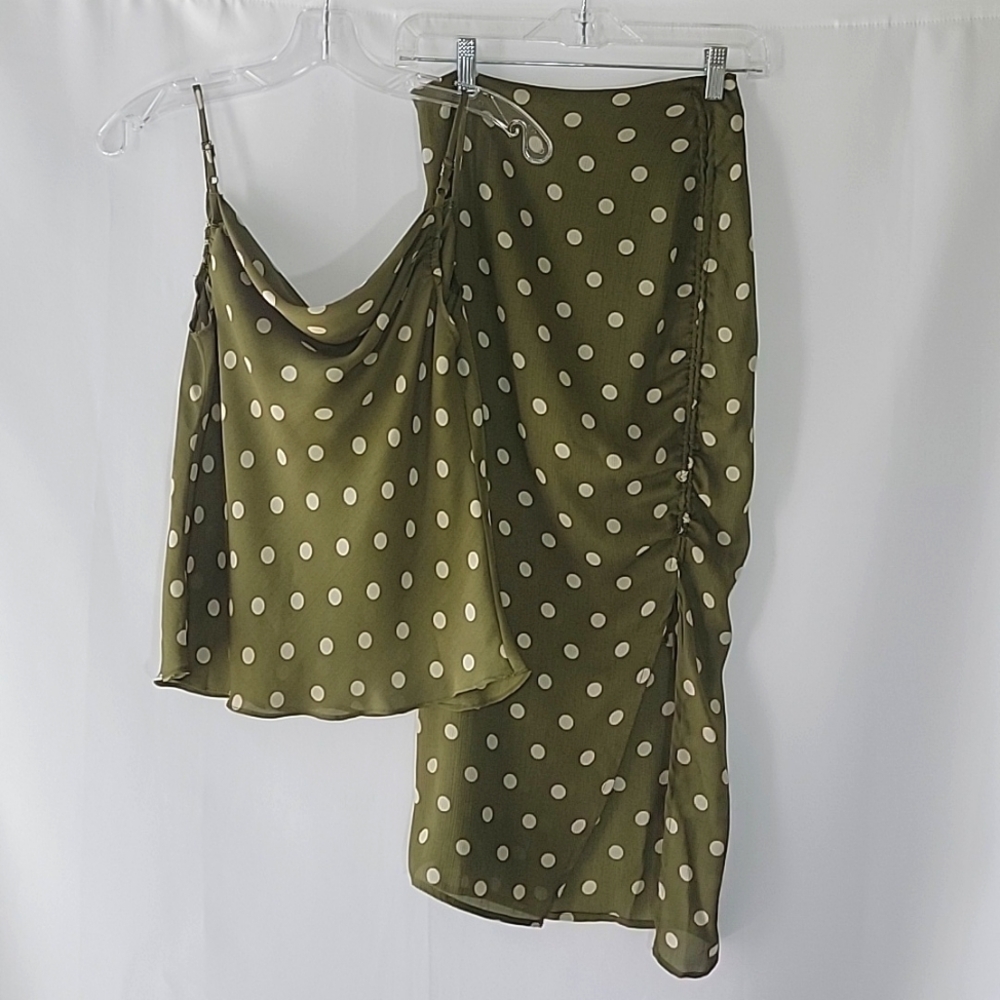 CHRISELLE LIM Olive Cream Cowl Neck Camisole and Side Rouched Split Skirt Set
